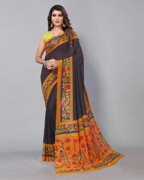 floral print saree with contrast border