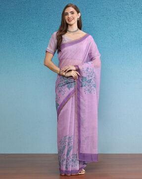 floral print saree with contrast border