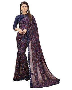 floral print saree with contrast lace border