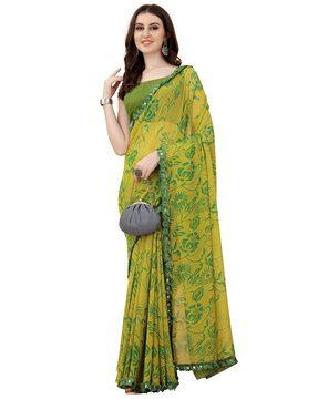 floral print saree with contrast lace border
