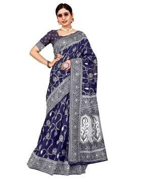 floral print saree with contrast pallu