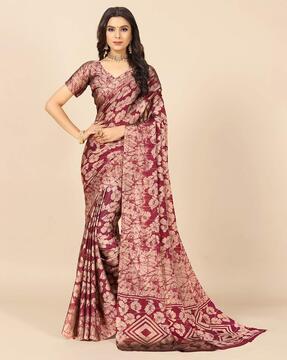 floral print saree with contrast set