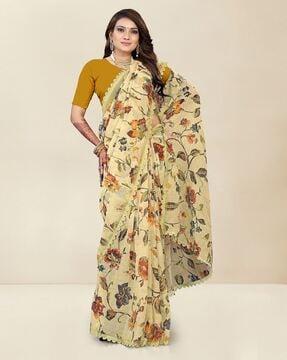 floral print saree with cutout lace