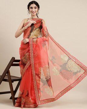 floral print saree with embellished border