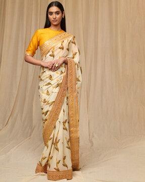 floral print saree with embellished border