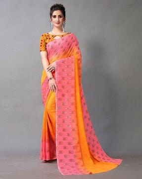 floral print saree with ethnic motifs