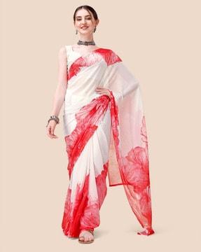 floral print saree with folded hem