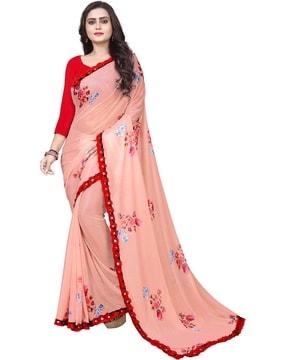 floral print saree with lace border
