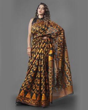 floral print saree with lace border