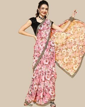 floral print saree with lace border