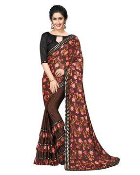 floral print saree with lace border