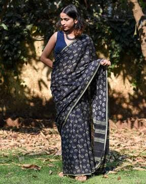 floral print saree with lace border