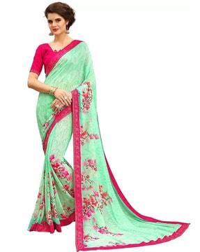 floral print saree with lace border