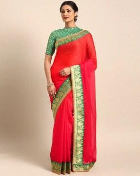 floral print saree with lace border