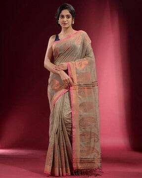 floral print saree with paisley motifs border