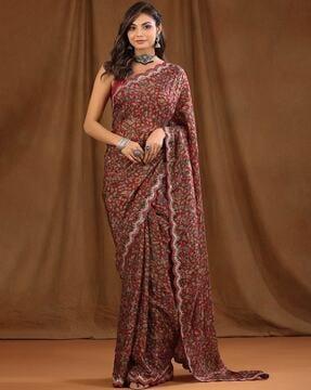 floral print saree with scalloped border