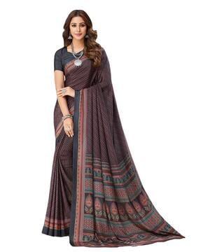 floral print saree with striped border