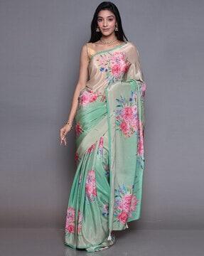 floral print saree with tassel