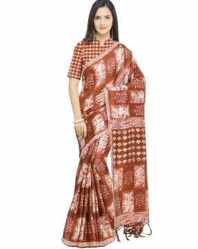 floral print saree with tasselled pallu