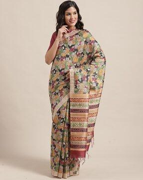 floral print saree with tassels detail