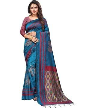 floral print saree with tassels