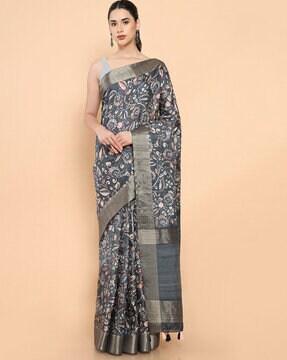 floral print saree with tassels