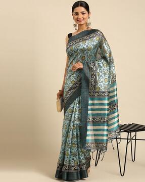 floral print saree with tassels