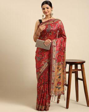 floral print saree with tassels