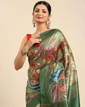 floral print saree with tassels