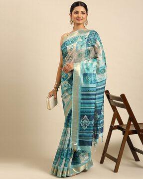 floral print saree with tassels