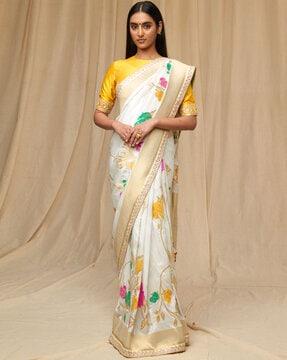 floral print saree with tassels