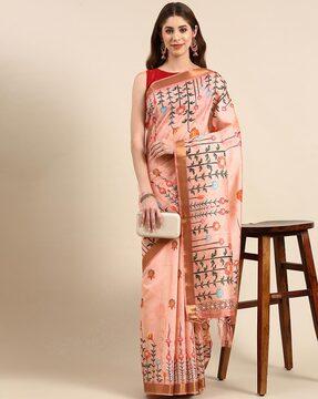 floral print saree with tassels