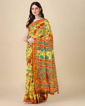 floral print saree with tassels