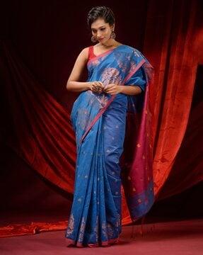 floral print saree with tassels