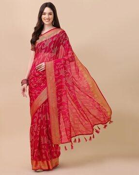 floral print saree with tassels