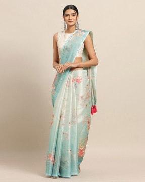 floral print saree with tassels