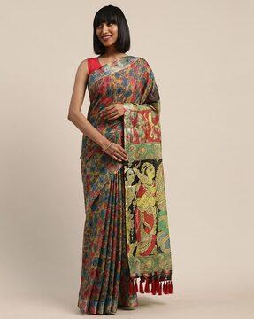 floral print saree with tassels