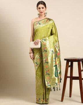 floral print saree with tassels