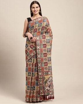 floral print saree with tassels