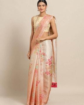 floral print saree with tassels