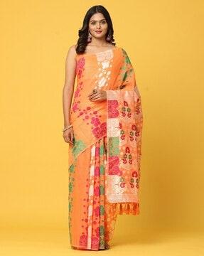 floral print saree with tassels