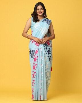 floral print saree with tassels