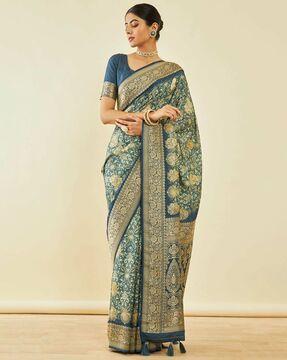 floral print saree with tassels