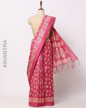 floral print saree with tassels