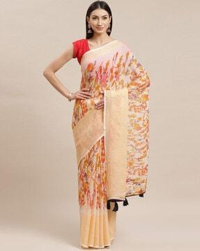 floral print saree with tassels