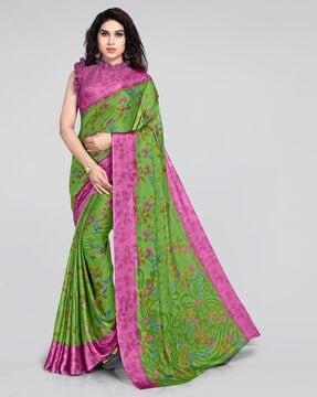 floral print saree with thin border