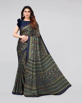 floral print saree with thin border