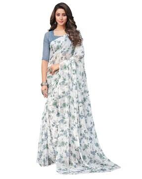 floral print saree with unstitched blouse piece