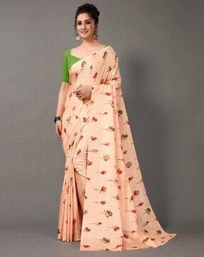 floral print saree with unstitched blouse piece