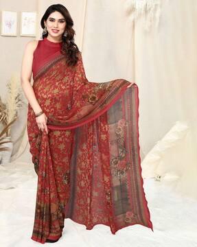 floral print saree with unstitched blouse piece